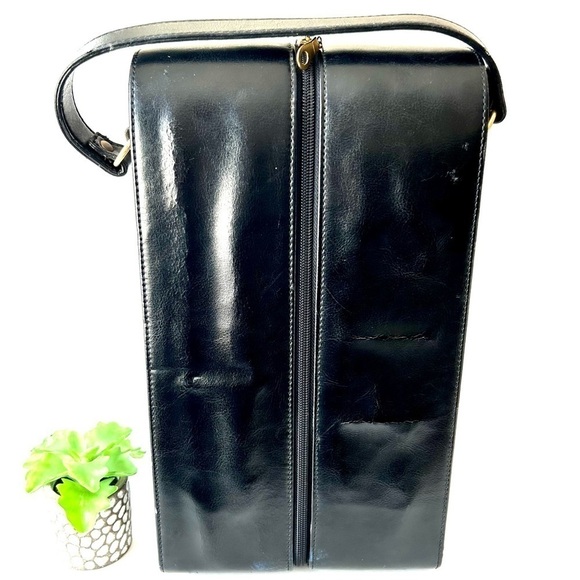 Black Leather Wine Bottle Case Bag Zippered Double Two Bottle Holder Padded - Picture 9 of 9